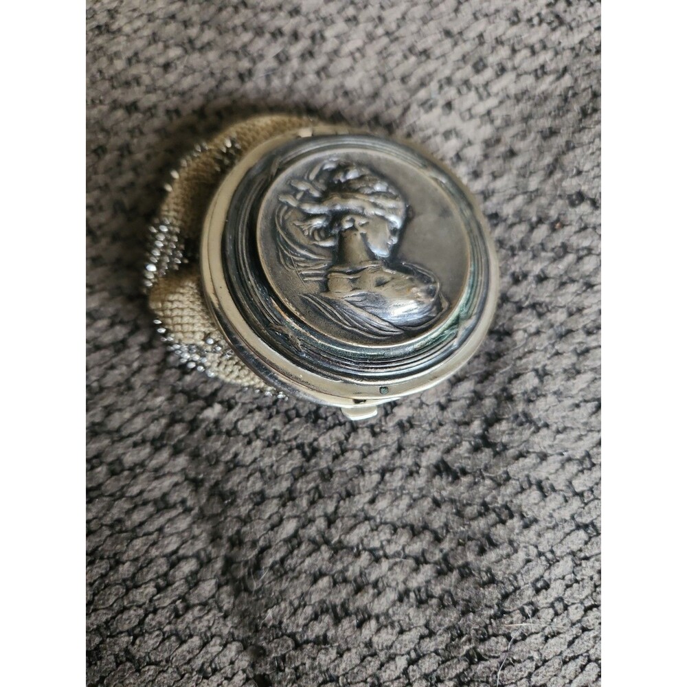 Antique Art Nouveau Silver Woman Profile Crochet Steel Beaded Change /Pill Purse